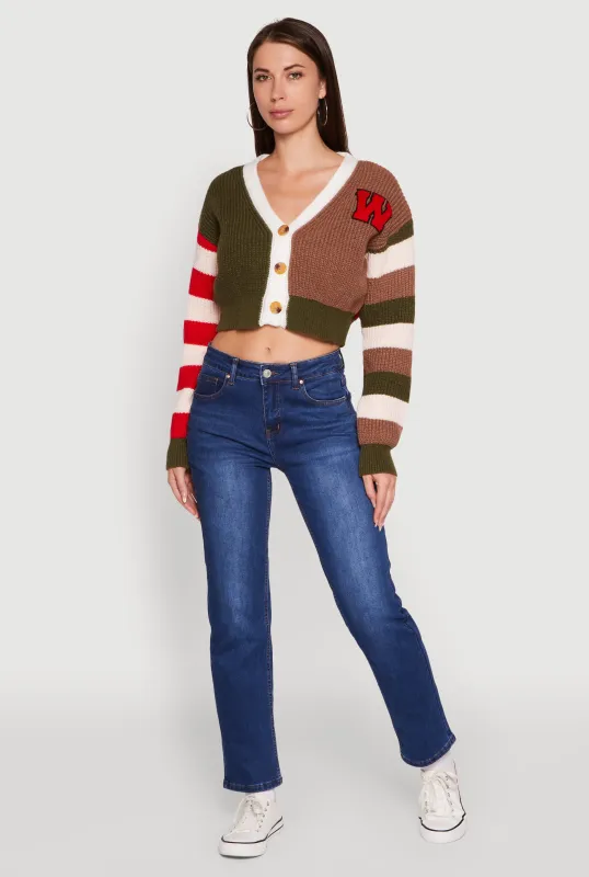 Daisy Color Block Patch Cropped Button Front Cardigan sold by Rainbow