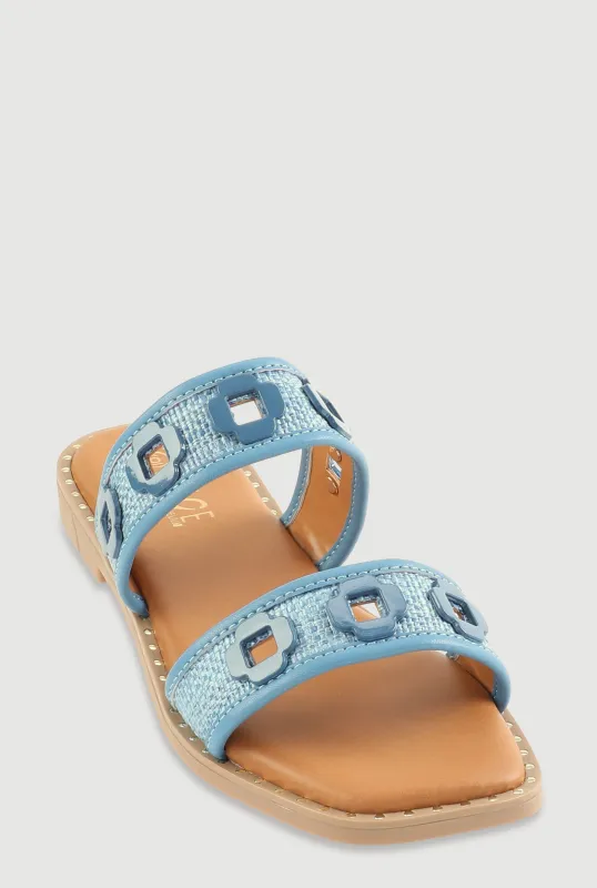 Metallic Floral Cut Out Detail Slide Sandals sold by Rainbow