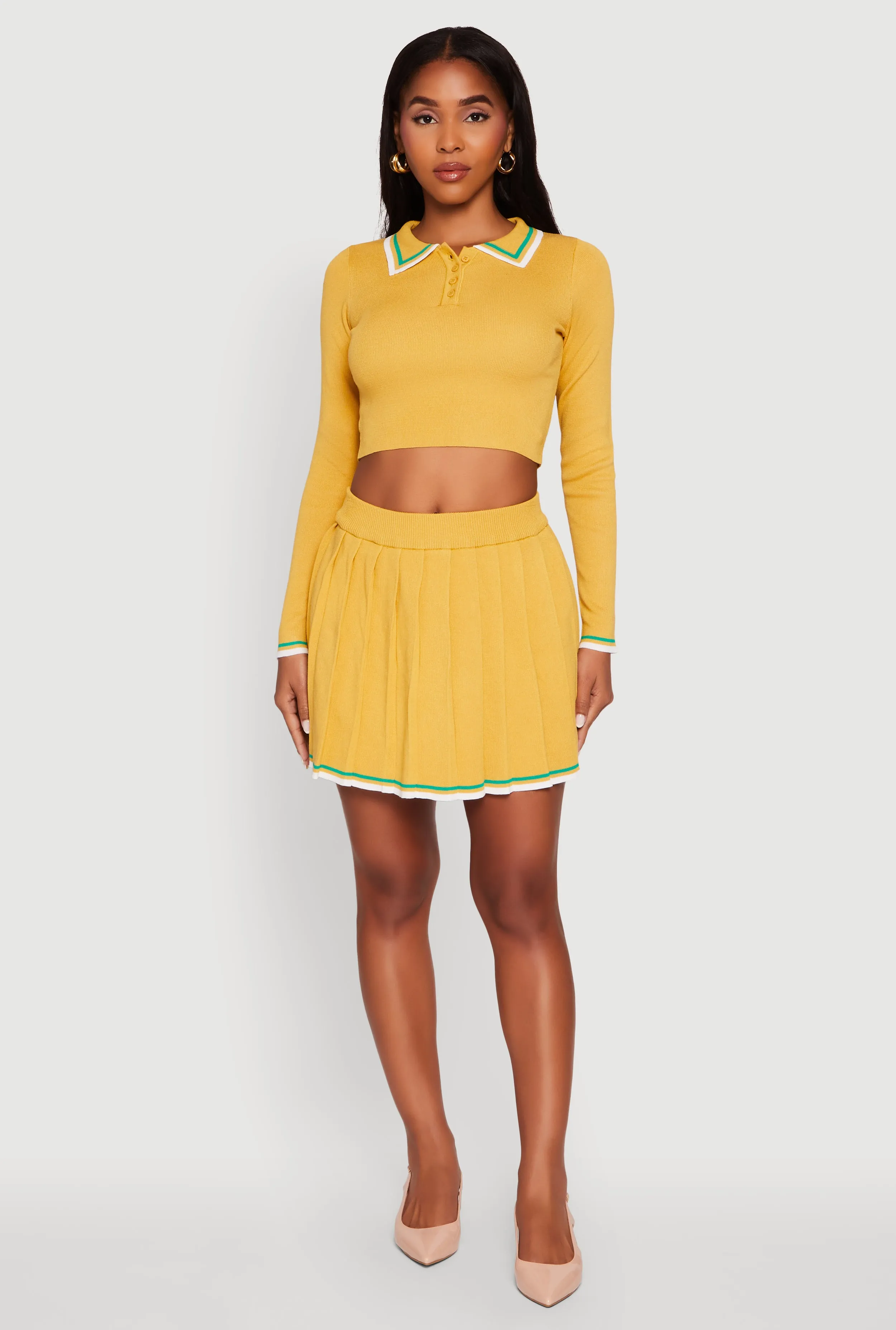 Daisy Contrast Trim Cropped Long Sleeve Polo Shirt sold by Rainbow product image thumbnail 2