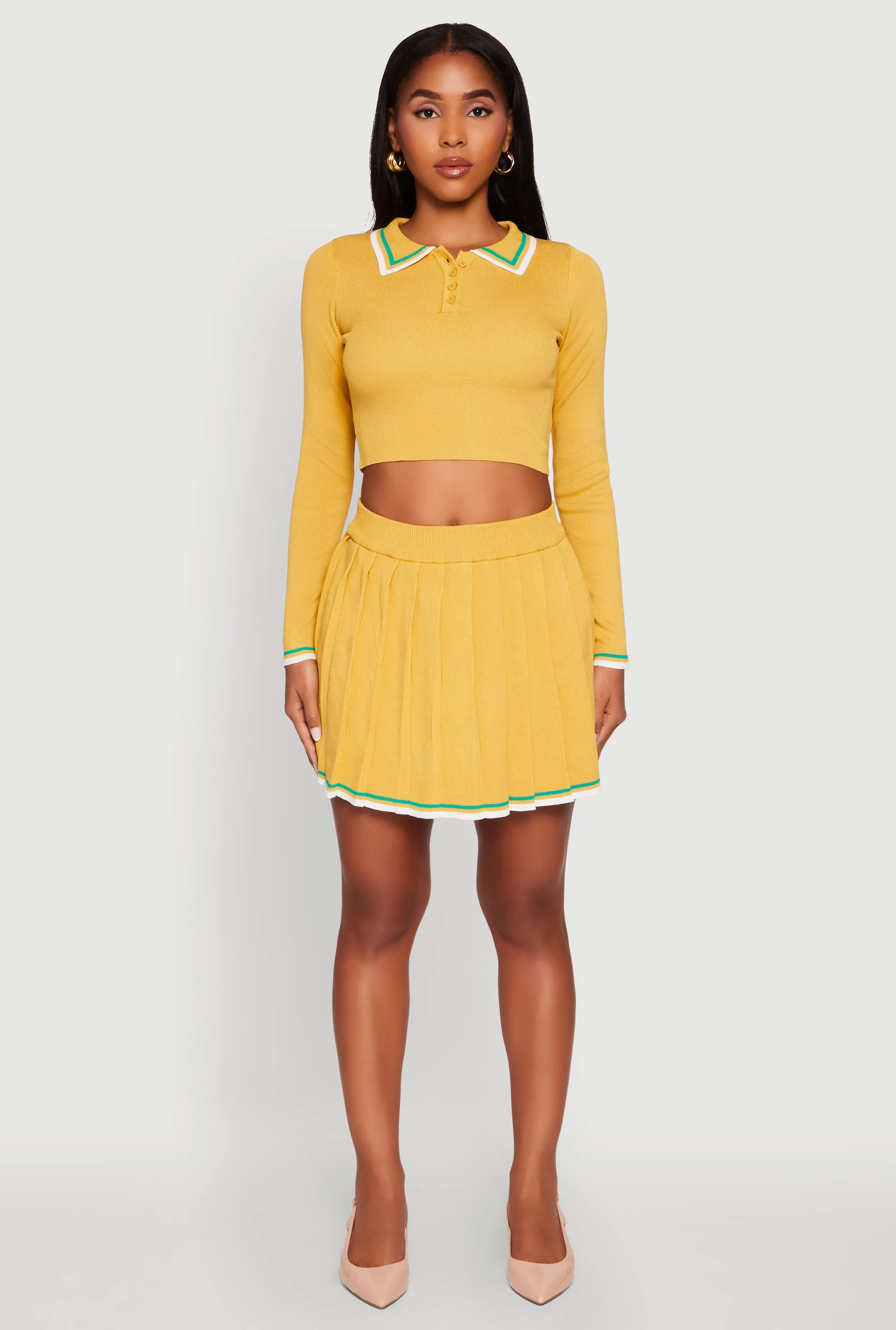 Daisy Contrast Trim Cropped Long Sleeve Polo Shirt sold by Rainbow product image thumbnail 3