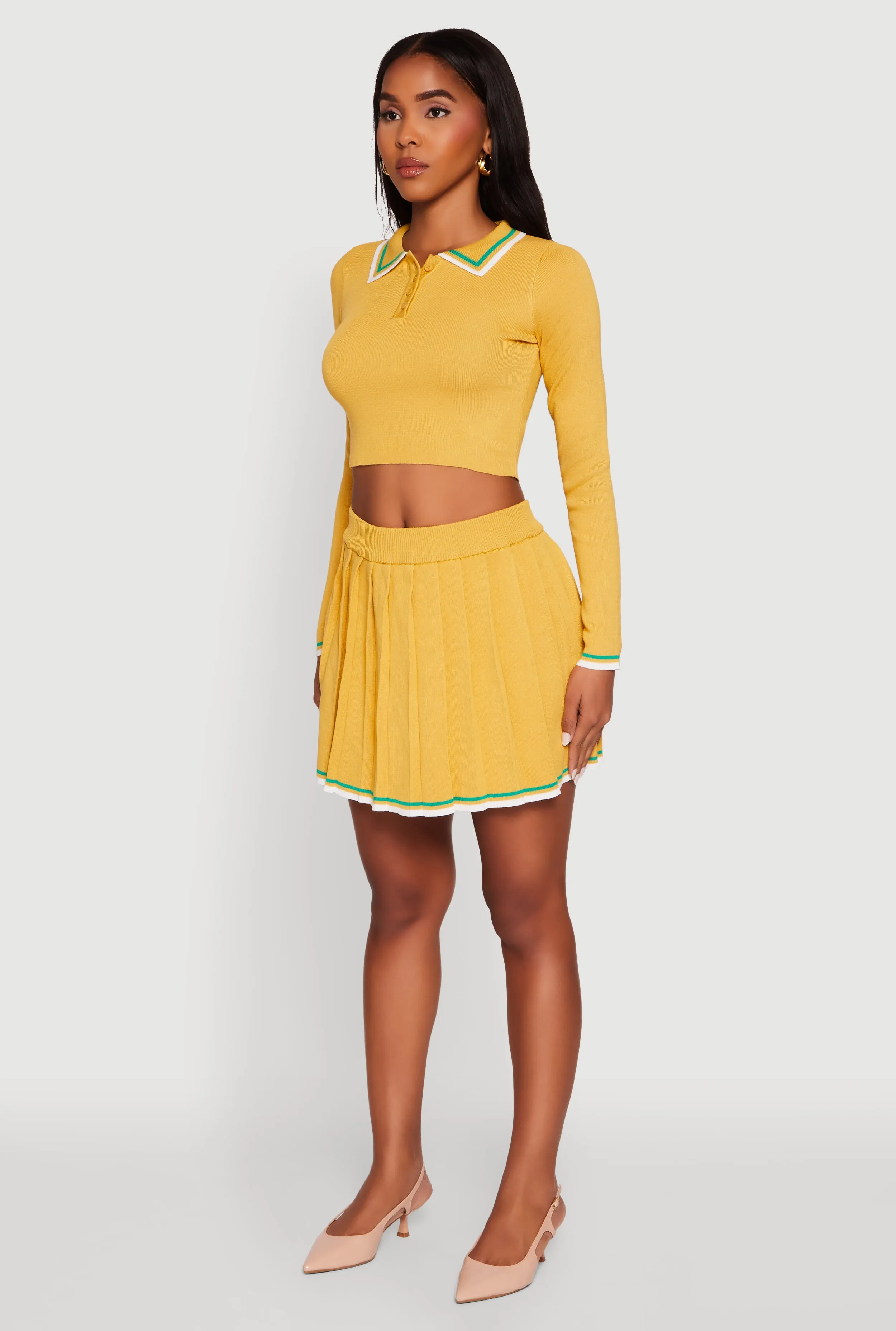 Daisy Contrast Trim Cropped Long Sleeve Polo Shirt sold by Rainbow product image thumbnail 5