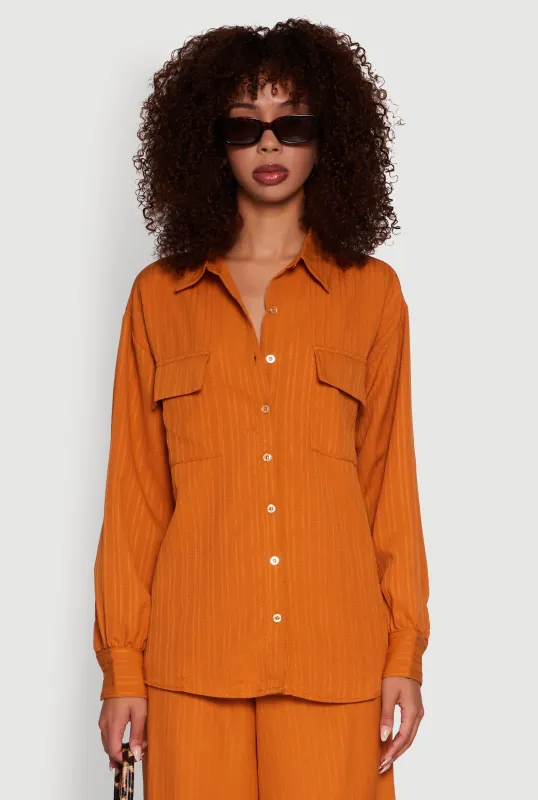 Iris Shadow Stripe Textured Knit Button Front Shirt sold by Rainbow