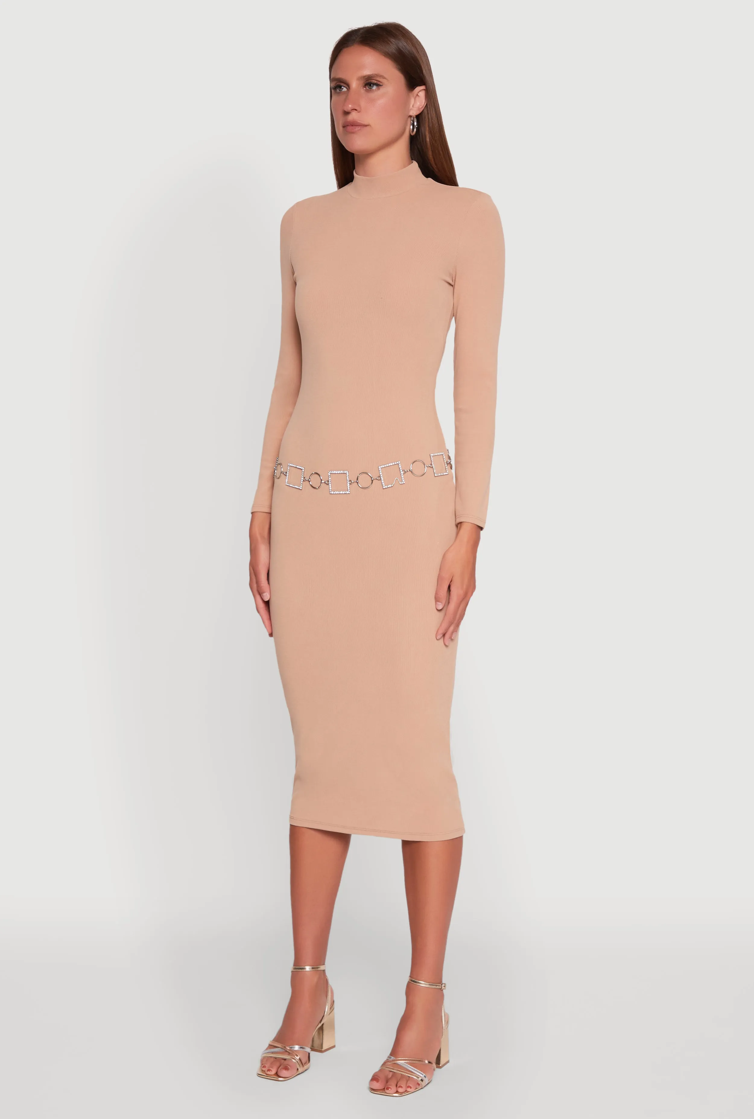 Long Sleeve Mock Neck Midi Dress sold by Rainbow product image thumbnail 3