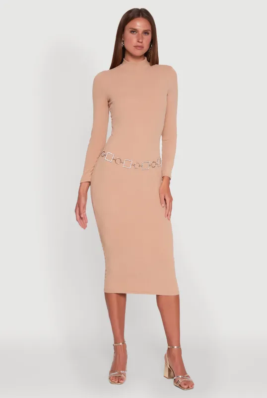 Long Sleeve Mock Neck Midi Dress sold by Rainbow