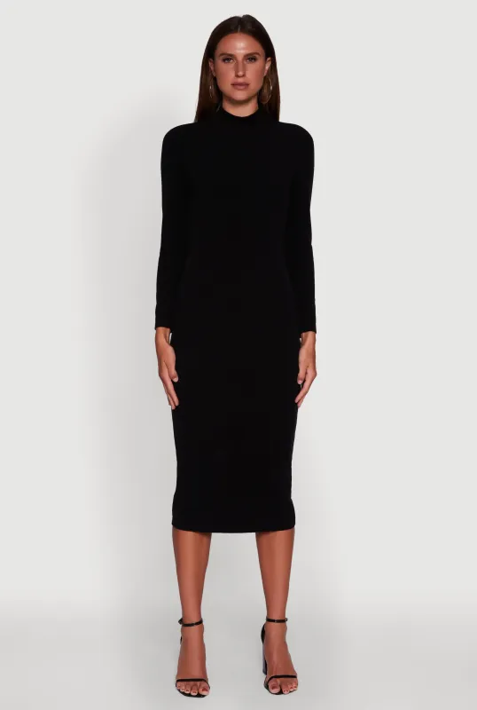 Long Sleeve Mock Neck Midi Dress sold by Rainbow