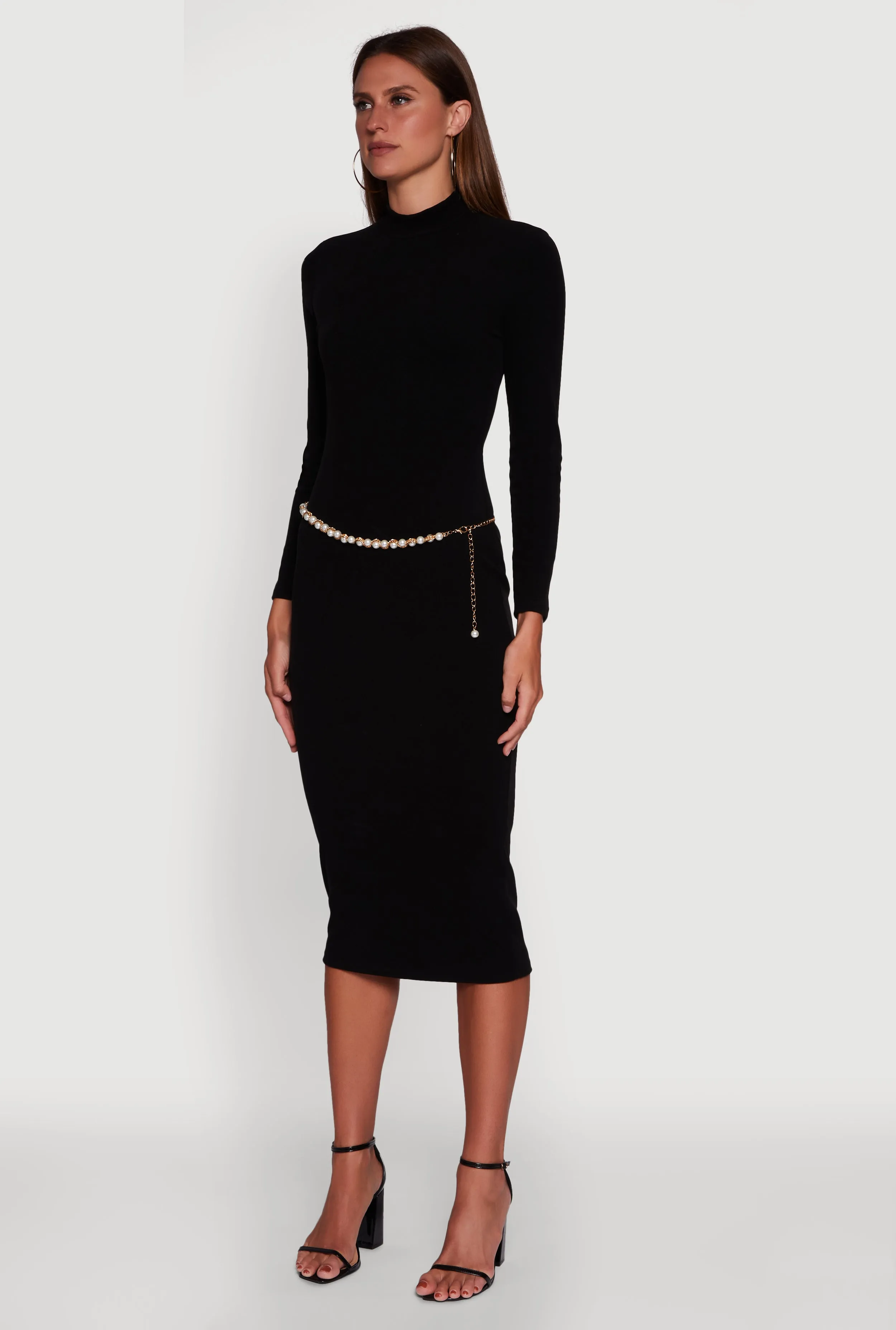Long Sleeve Mock Neck Midi Dress sold by Rainbow product image thumbnail 3