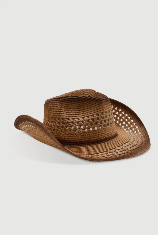 Ombre Beaded Toggle Chin Strap Straw Cowboy Hat sold by Rainbow