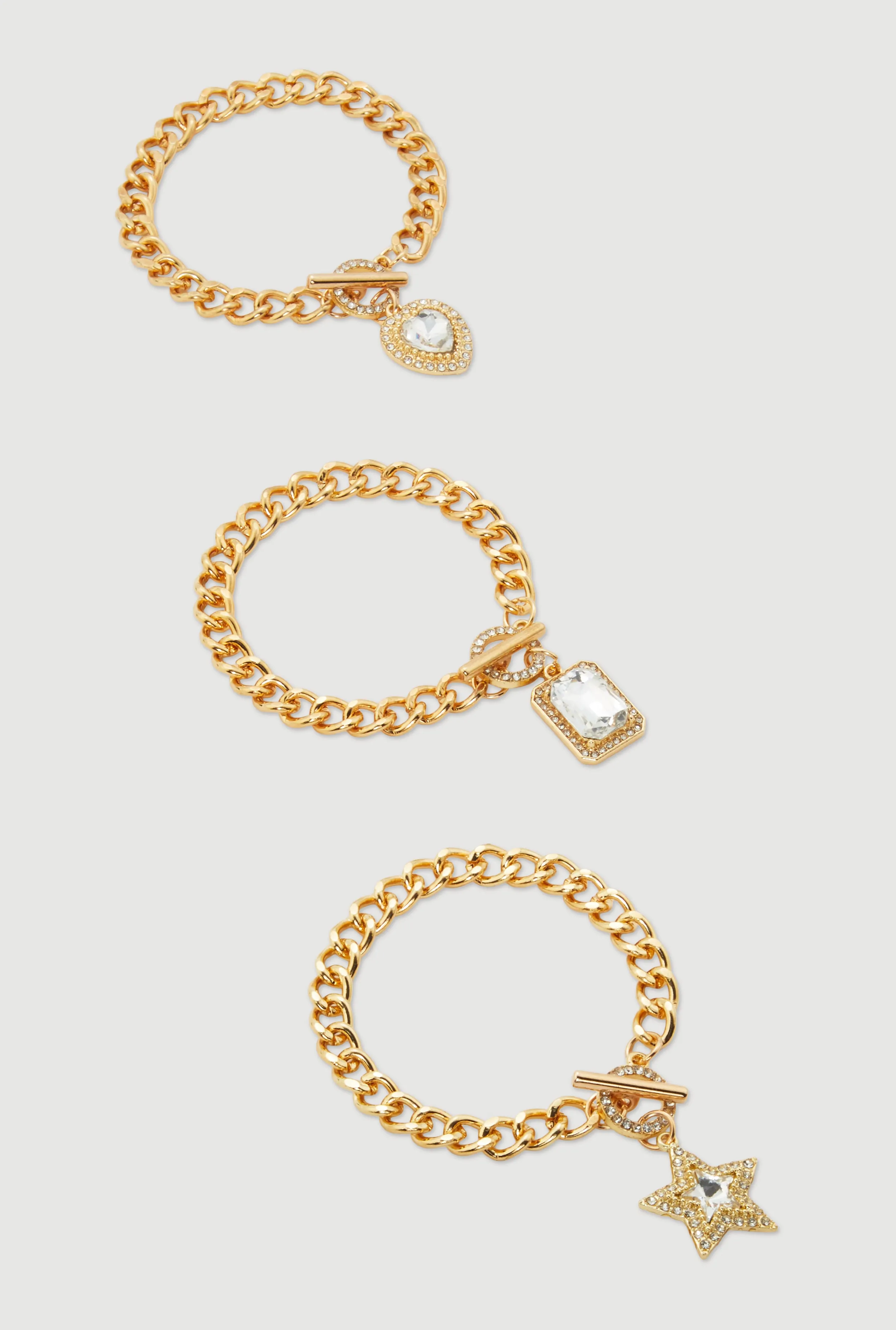 Rhinestone Assorted Charm Chain Bracelet Trio sold by Rainbow