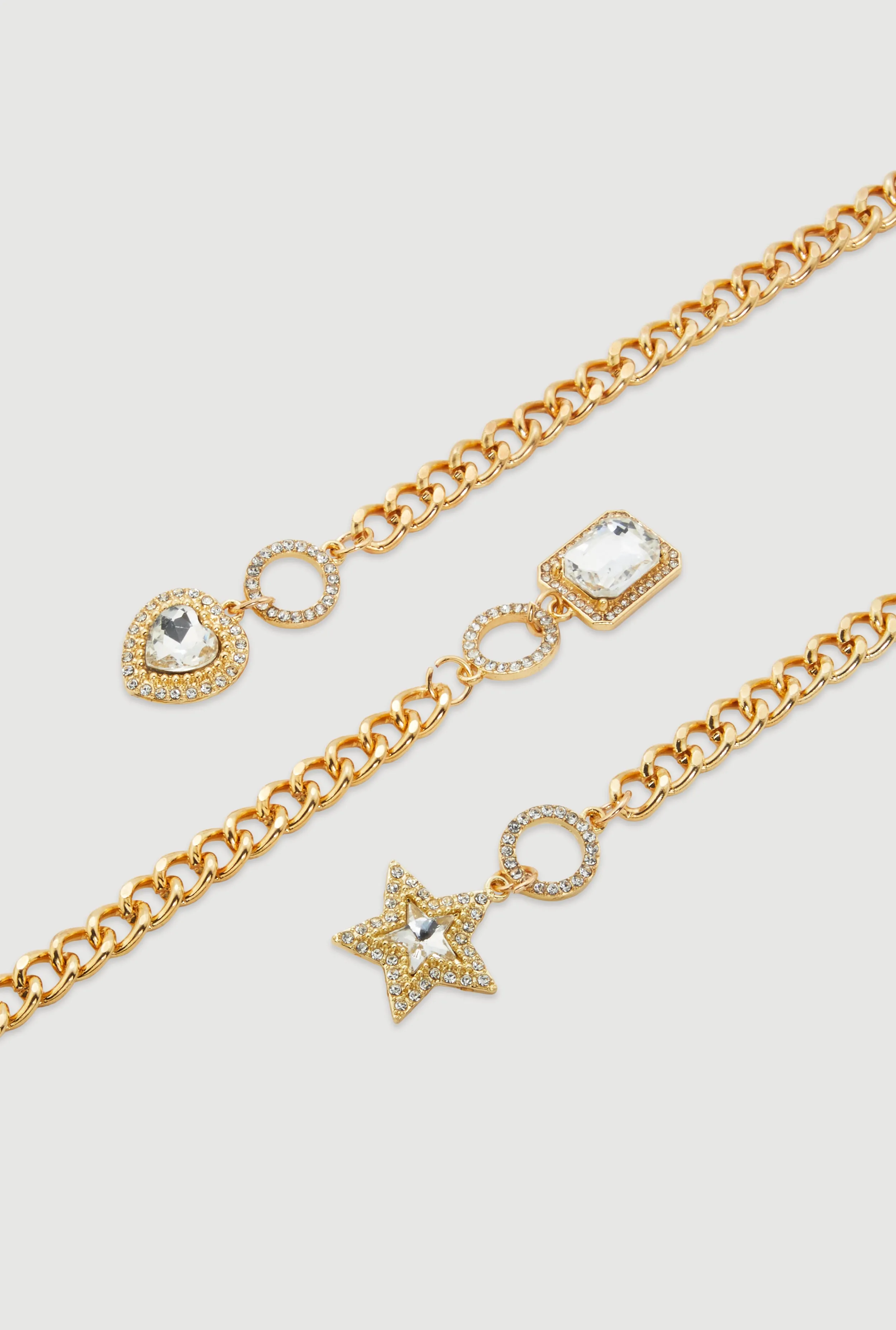 Rhinestone Assorted Charm Chain Bracelet Trio sold by Rainbow product image thumbnail 3