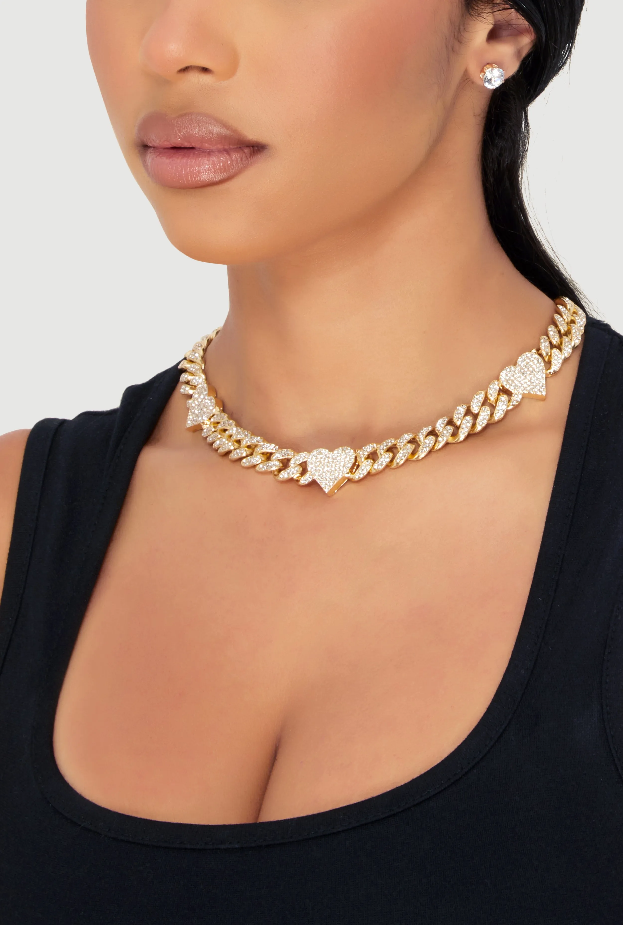 Cubic Zirconia Heart Chain Choker and Stud Earrings sold by Rainbow product image thumbnail 2