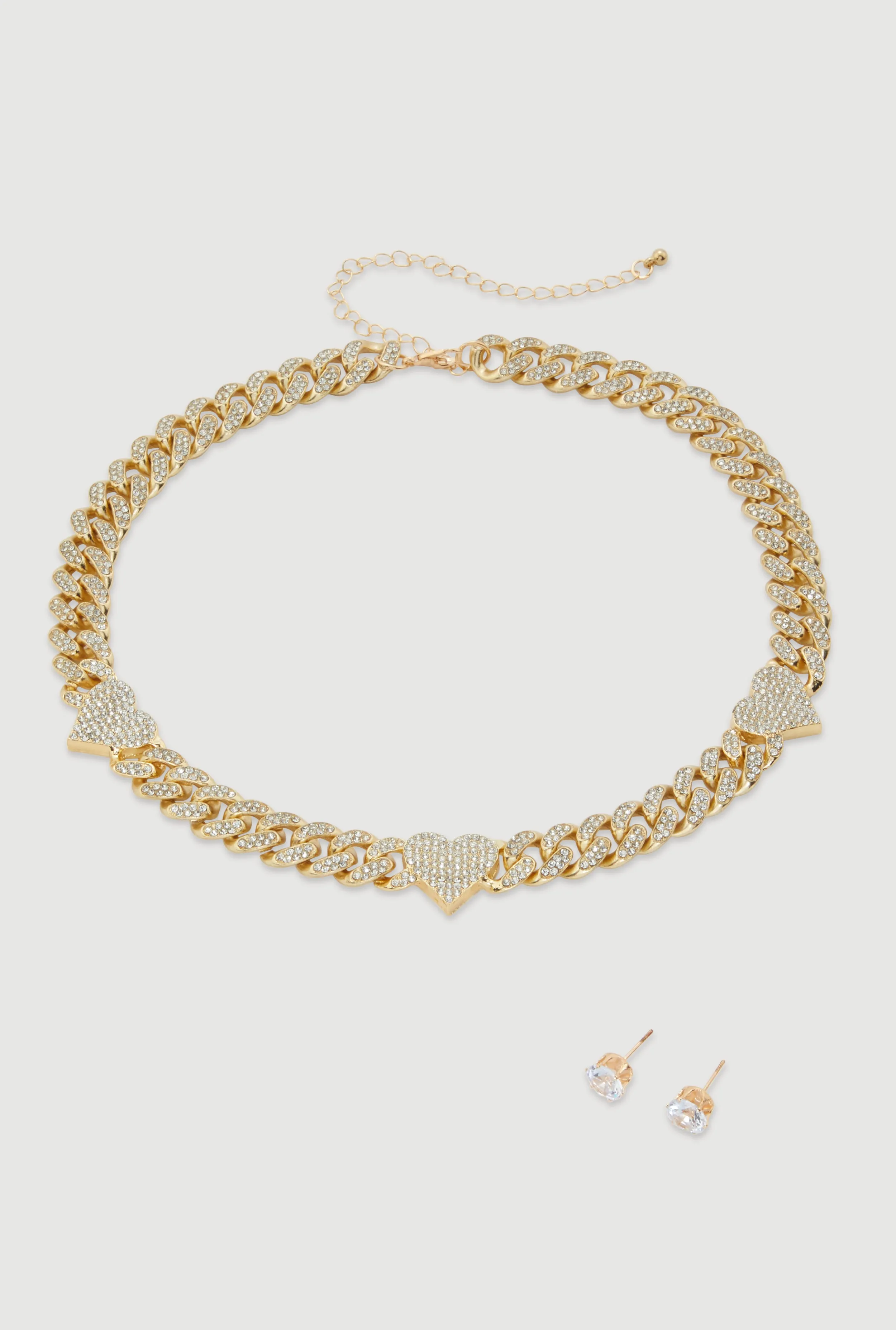 Cubic Zirconia Heart Chain Choker and Stud Earrings sold by Rainbow