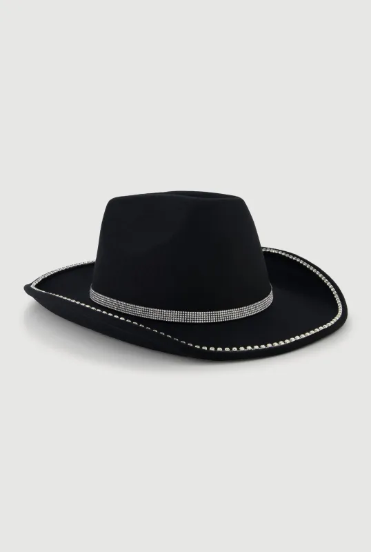 Faux Suede Rhinestone Studded Cowboy Hat sold by Rainbow