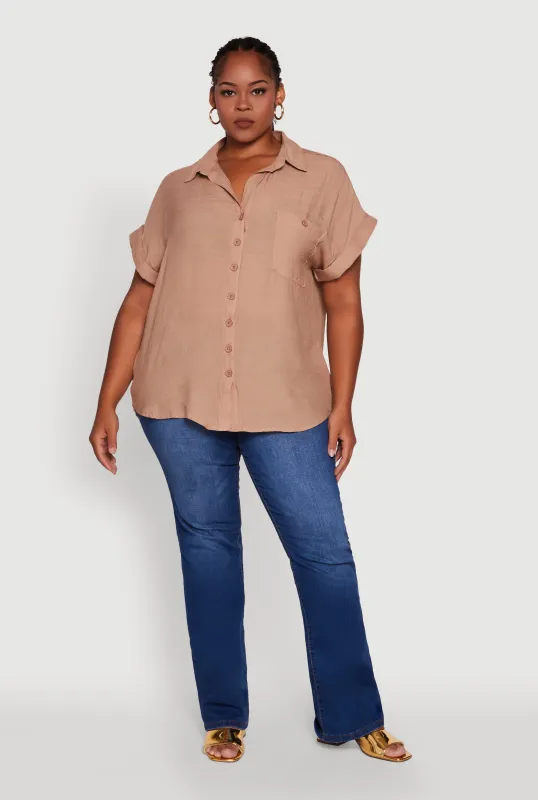 Plus Size Gauze Knit Button Front Dolman Sleeve Shirt sold by Rainbow