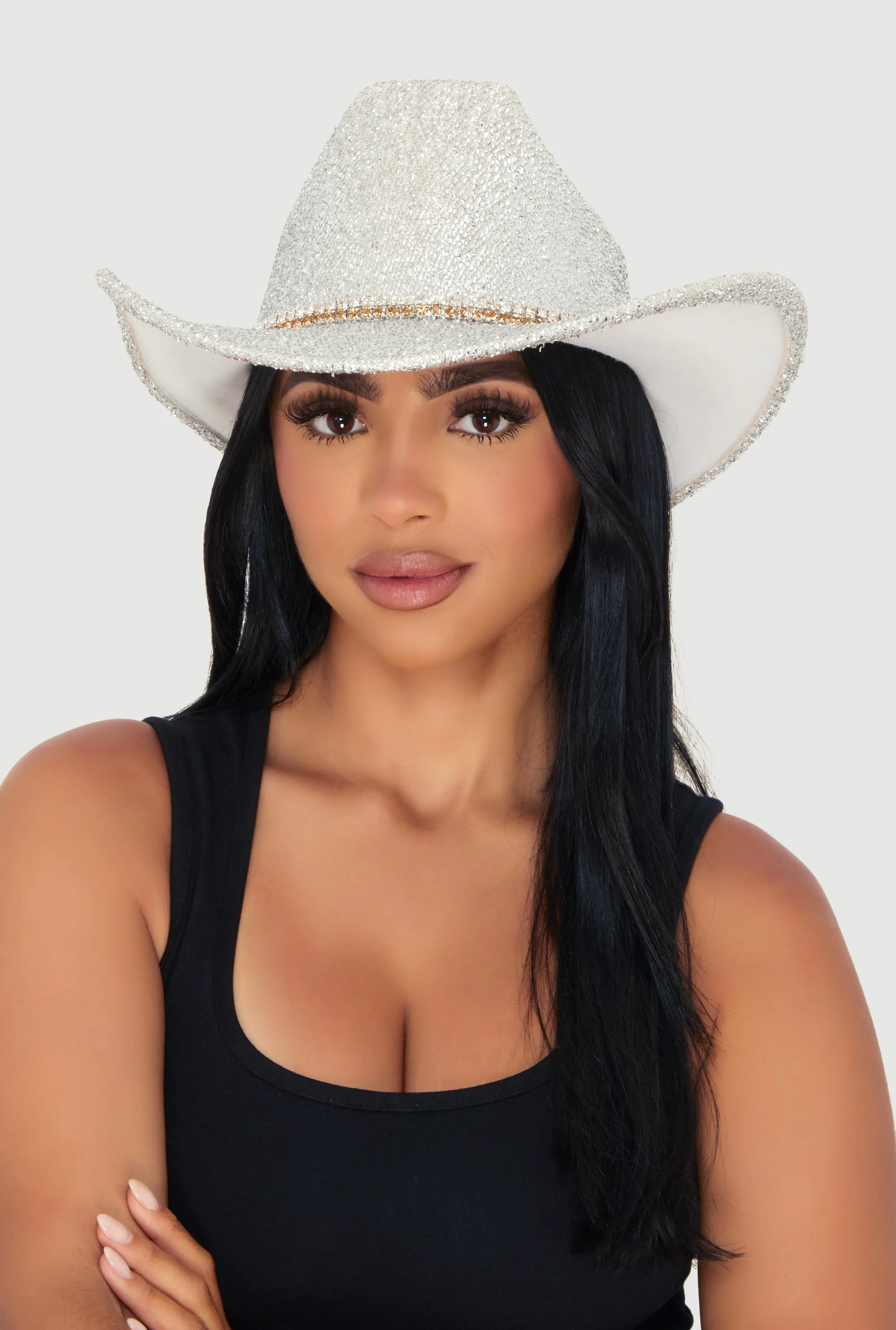 Trendy Rhinestone Trim Lurex Cowboy Hat sold by Rainbow product image thumbnail 2