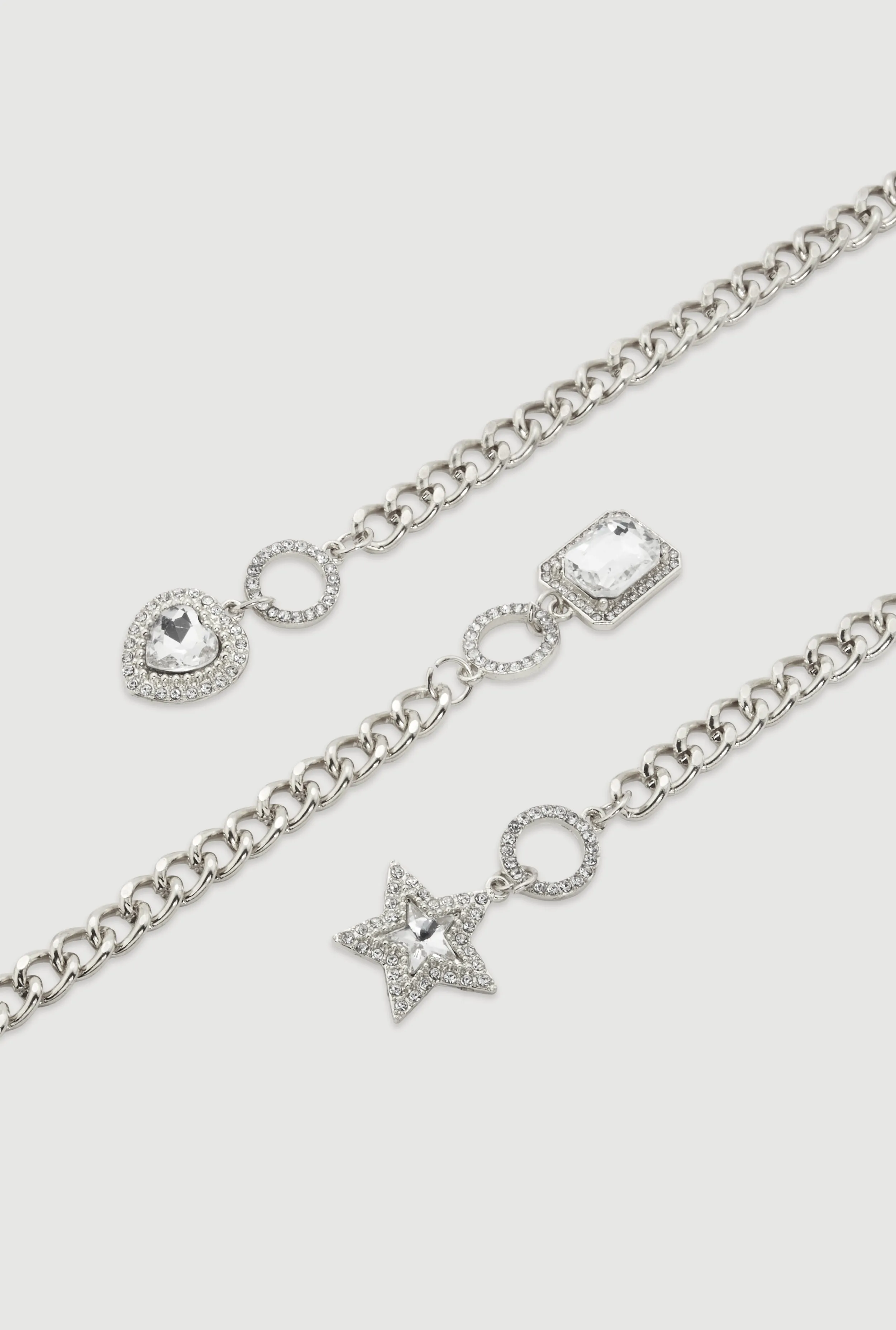 Rhinestone Assorted Charm Chain Bracelet Trio sold by Rainbow product image thumbnail 3