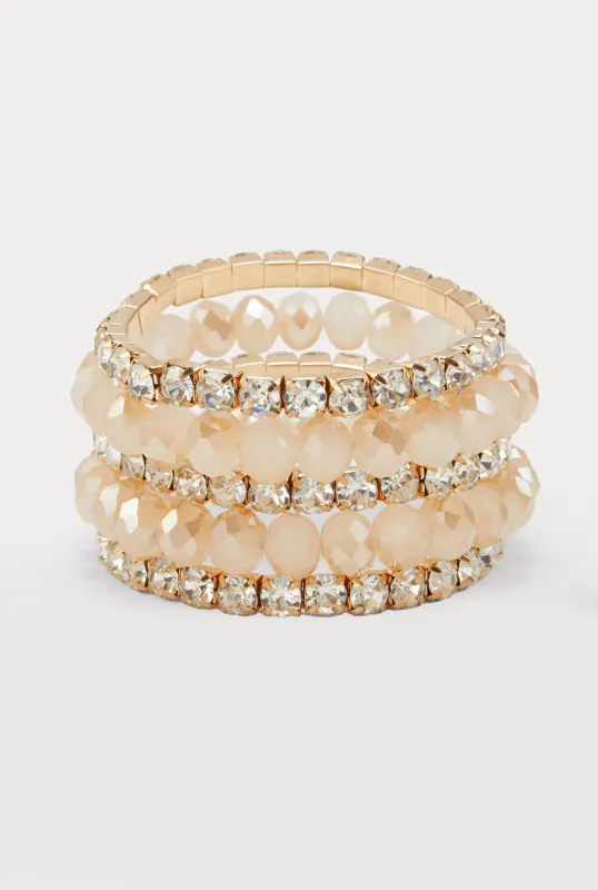Rhinestone Beaded Stretch Bracelets Set of 5 sold by Rainbow