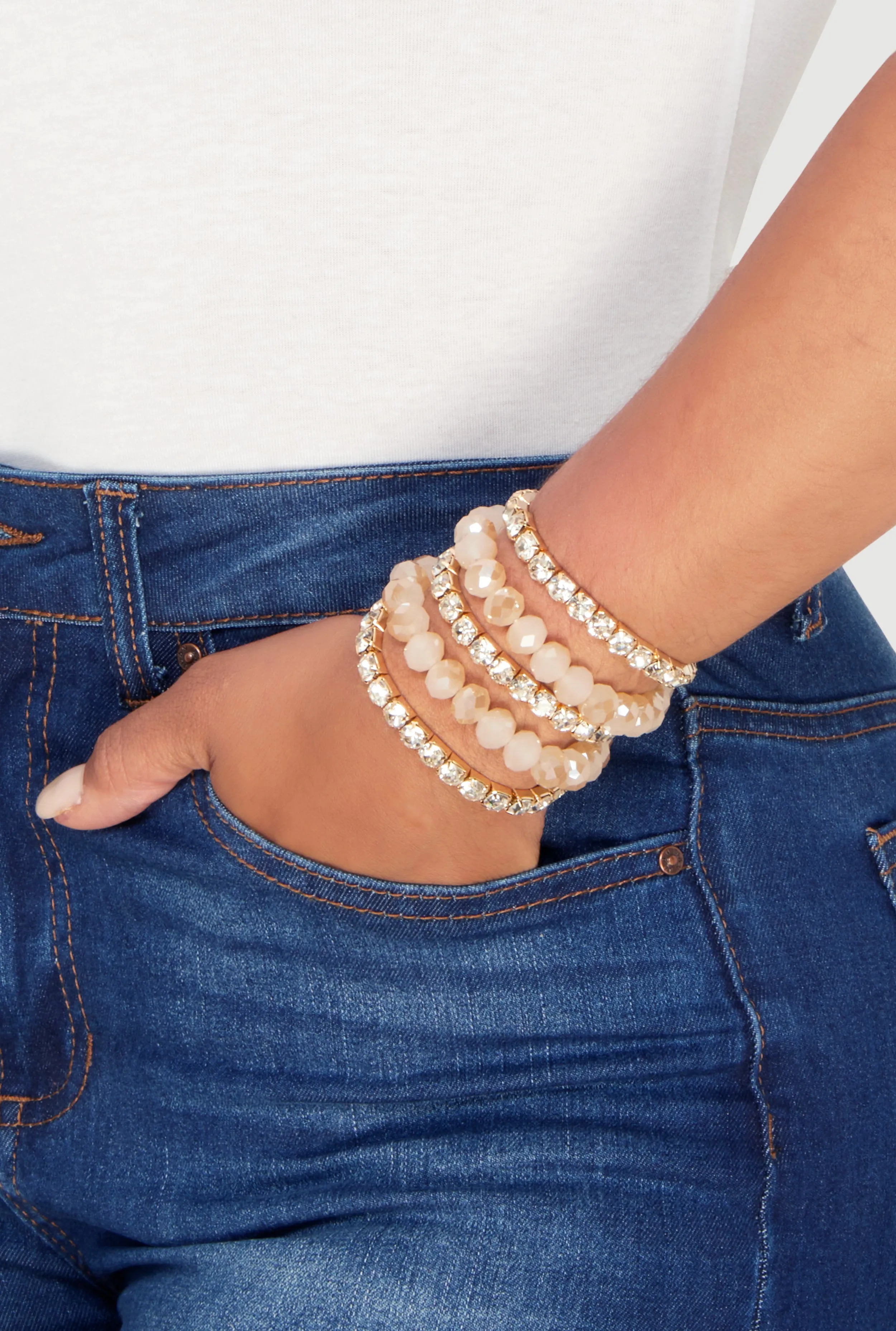 Rhinestone Beaded Stretch Bracelets Set of 5 sold by Rainbow product image thumbnail 2