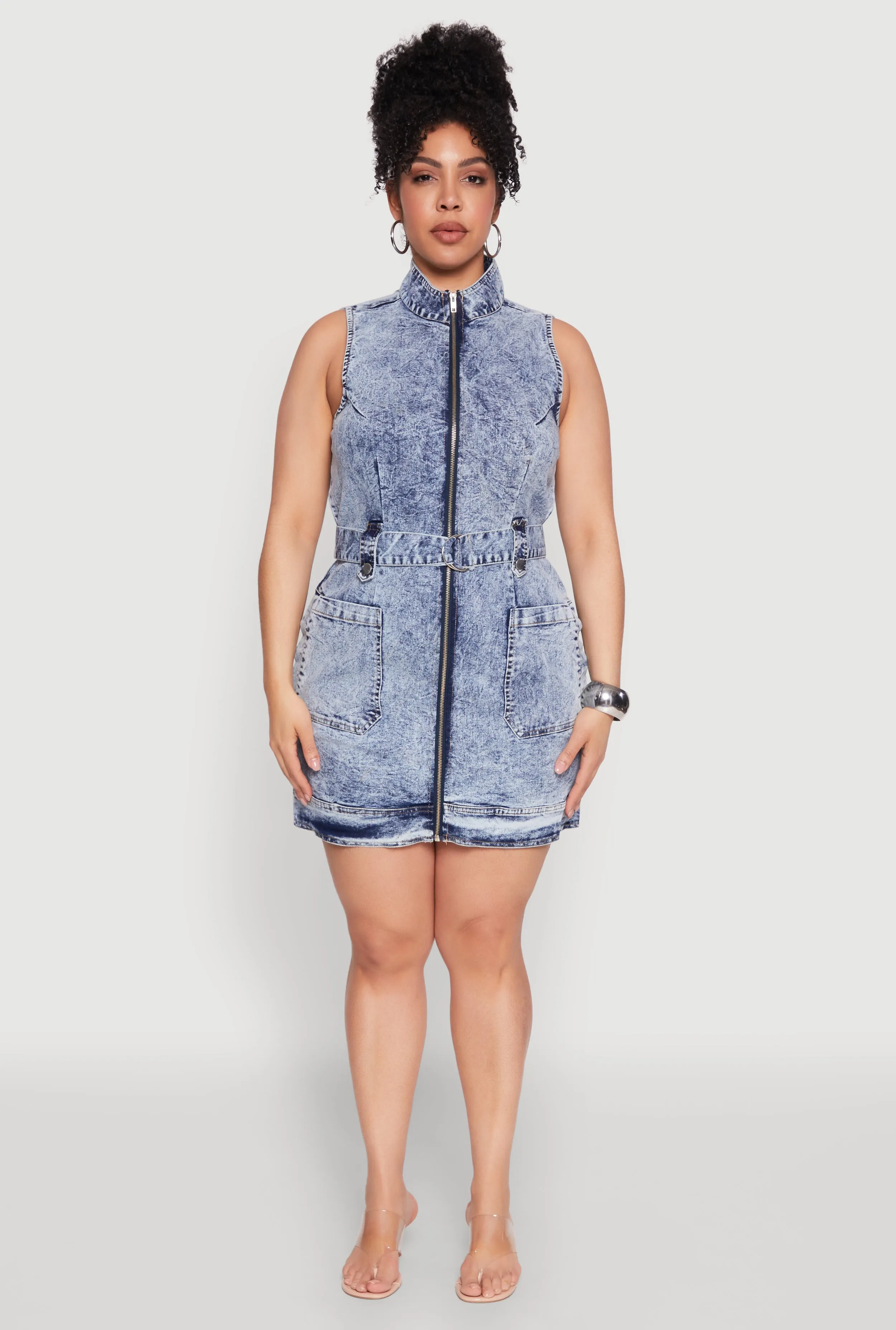 Plus Size Denim Acid Wash Sleeveless Dress with Belt sold by Rainbow product image thumbnail 2