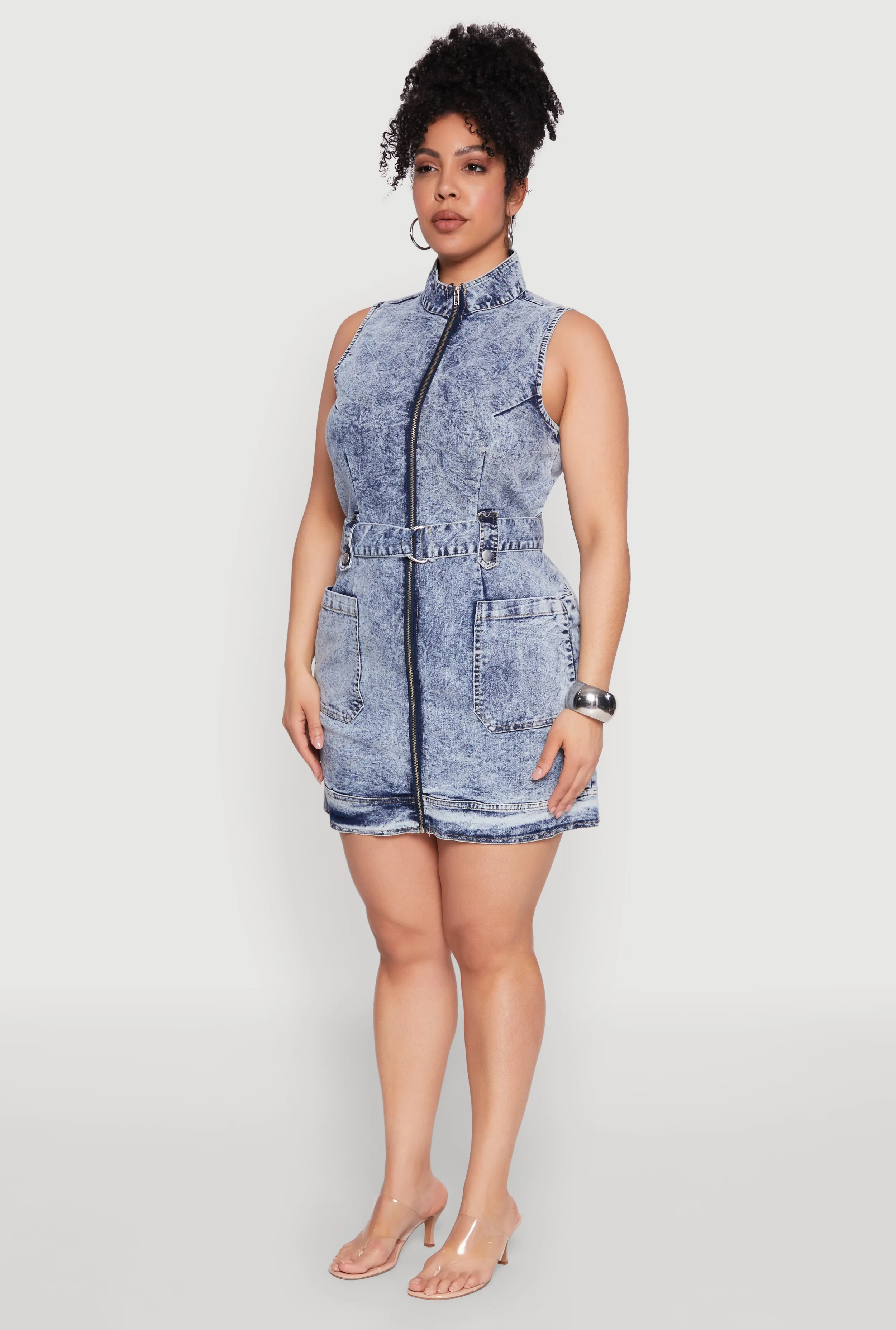 Plus Size Denim Acid Wash Sleeveless Dress with Belt sold by Rainbow product image thumbnail 3