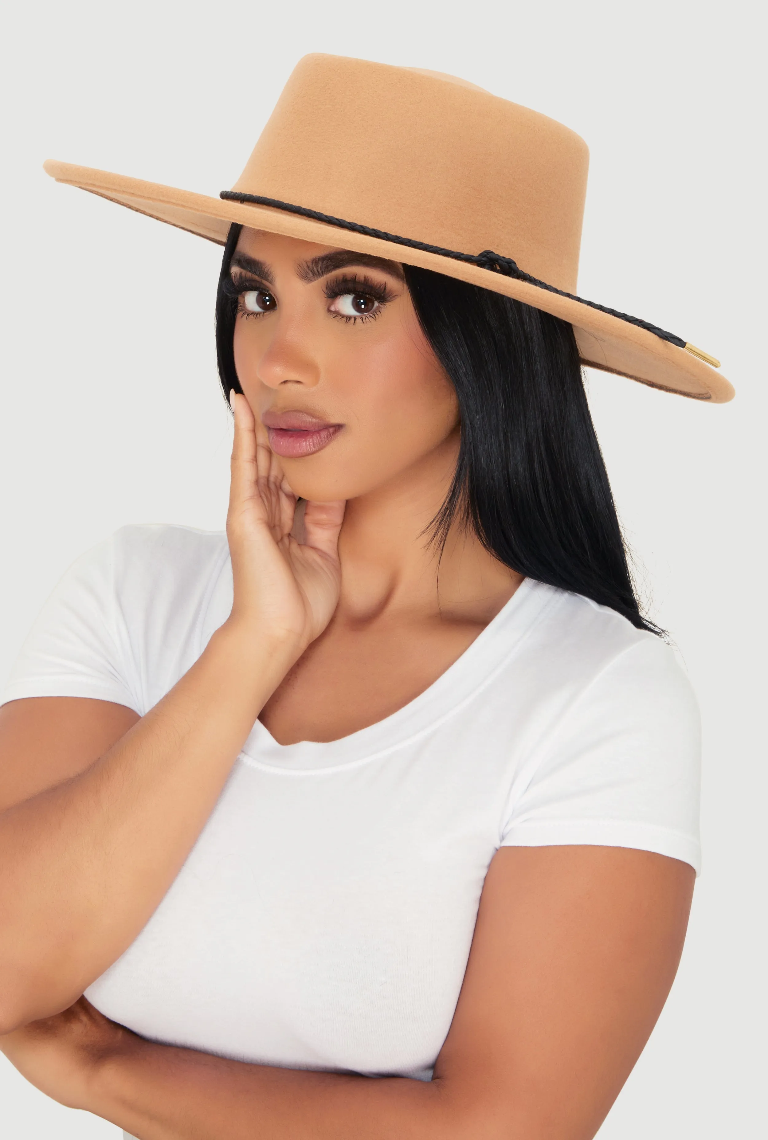 Faux Suede Braided Cord Detail Panama Hat sold by Rainbow product image thumbnail 2