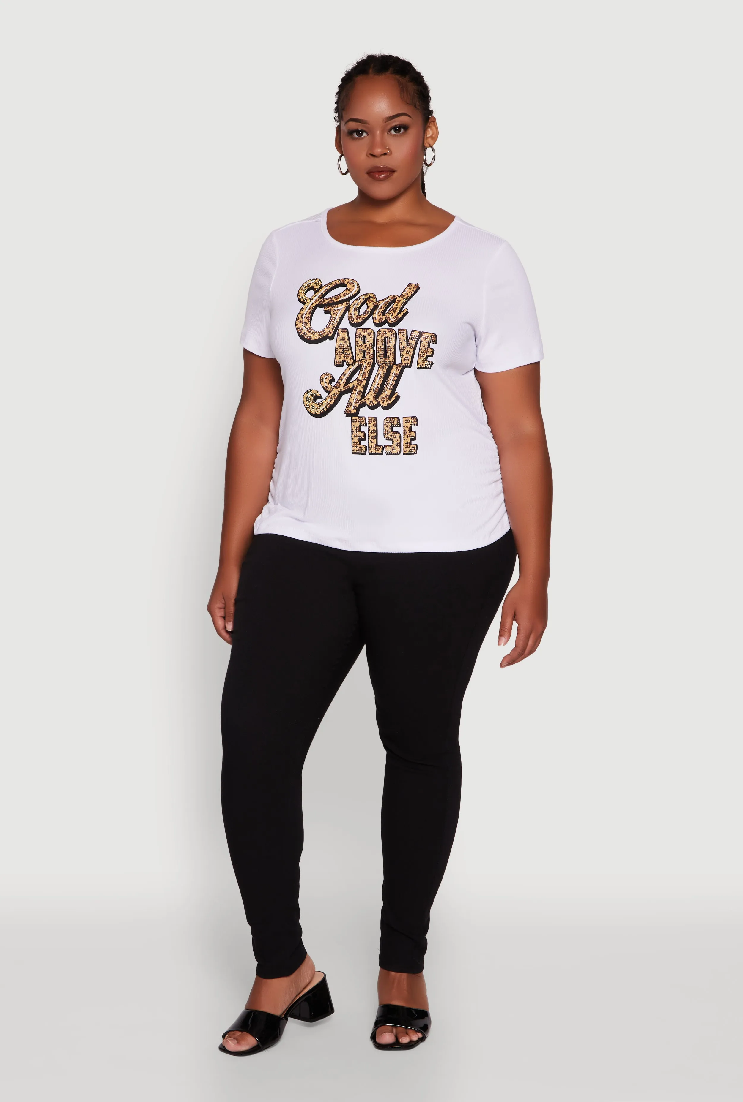 Plus Size Ribbed Knit God Above All Else Graphic Tee sold by Rainbow