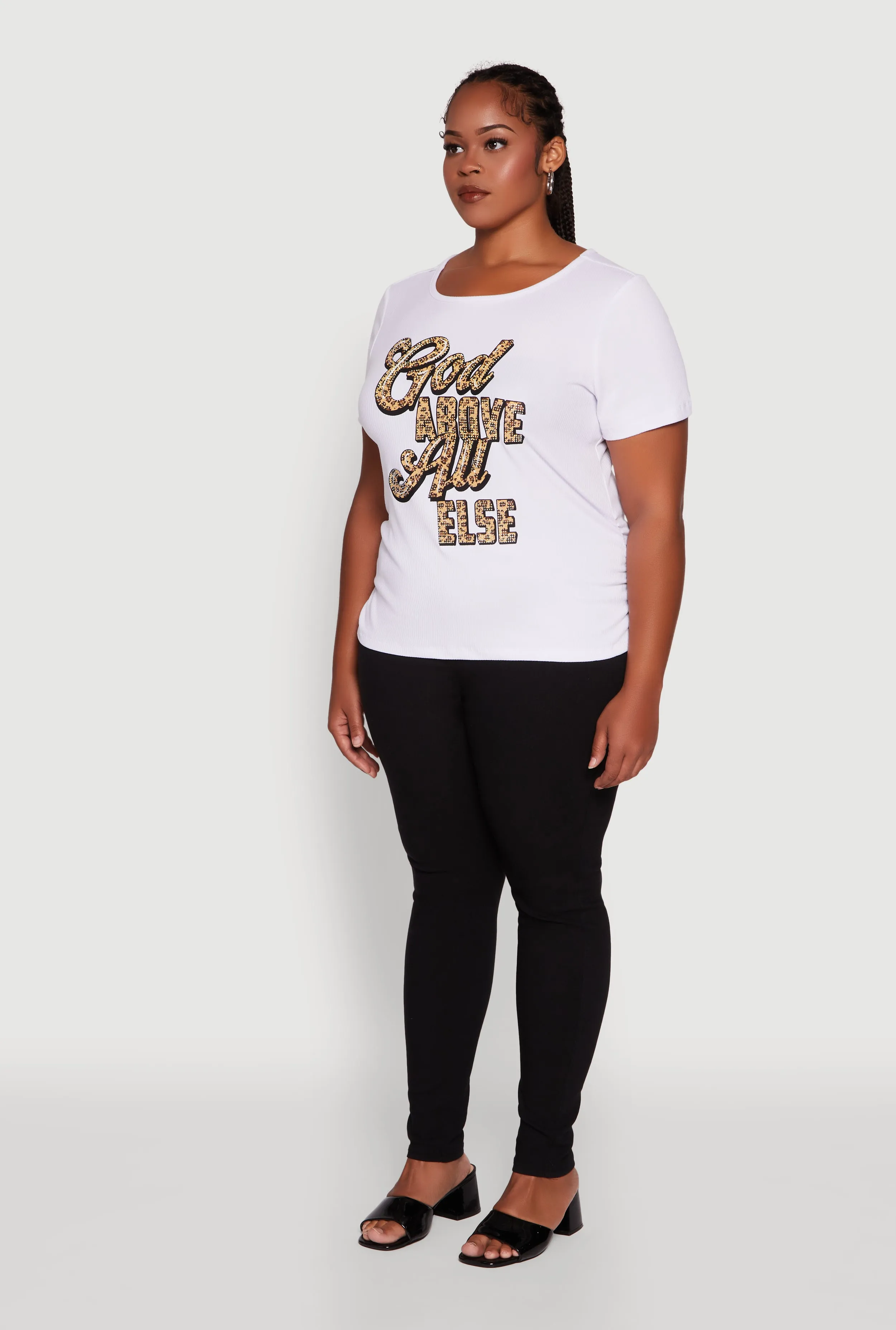 Plus Size Ribbed Knit God Above All Else Graphic Tee sold by Rainbow product image thumbnail 5