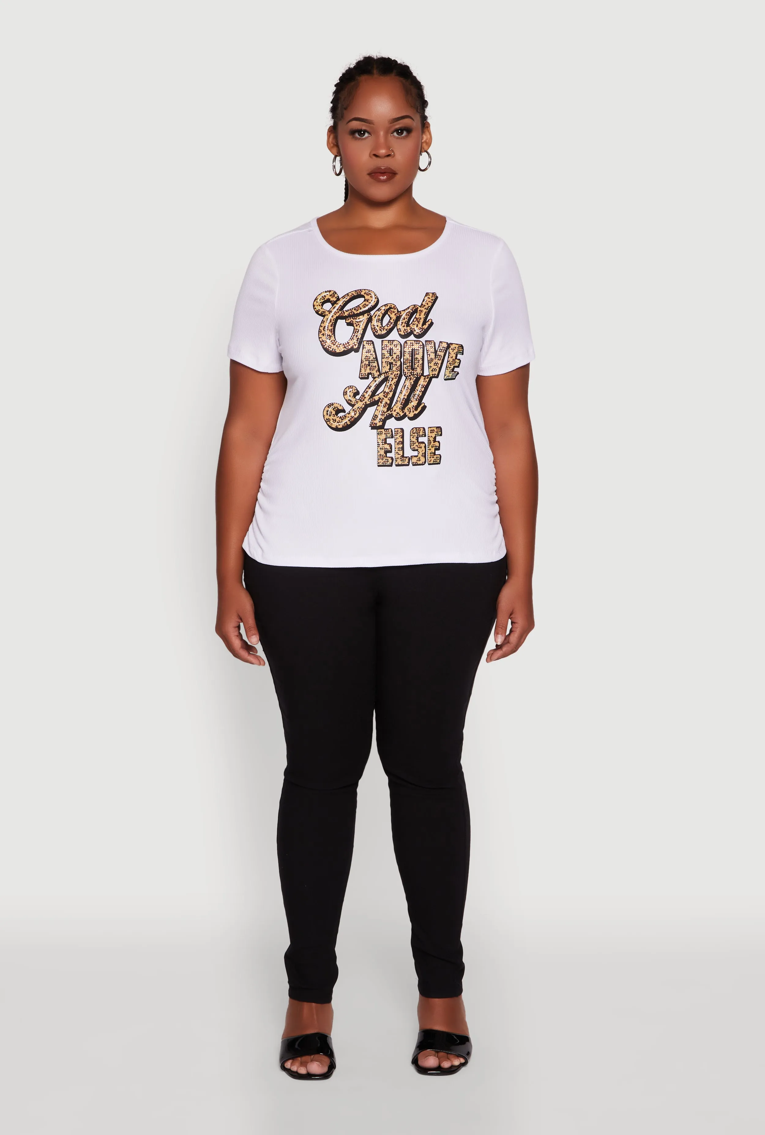 Plus Size Ribbed Knit God Above All Else Graphic Tee sold by Rainbow product image thumbnail 3