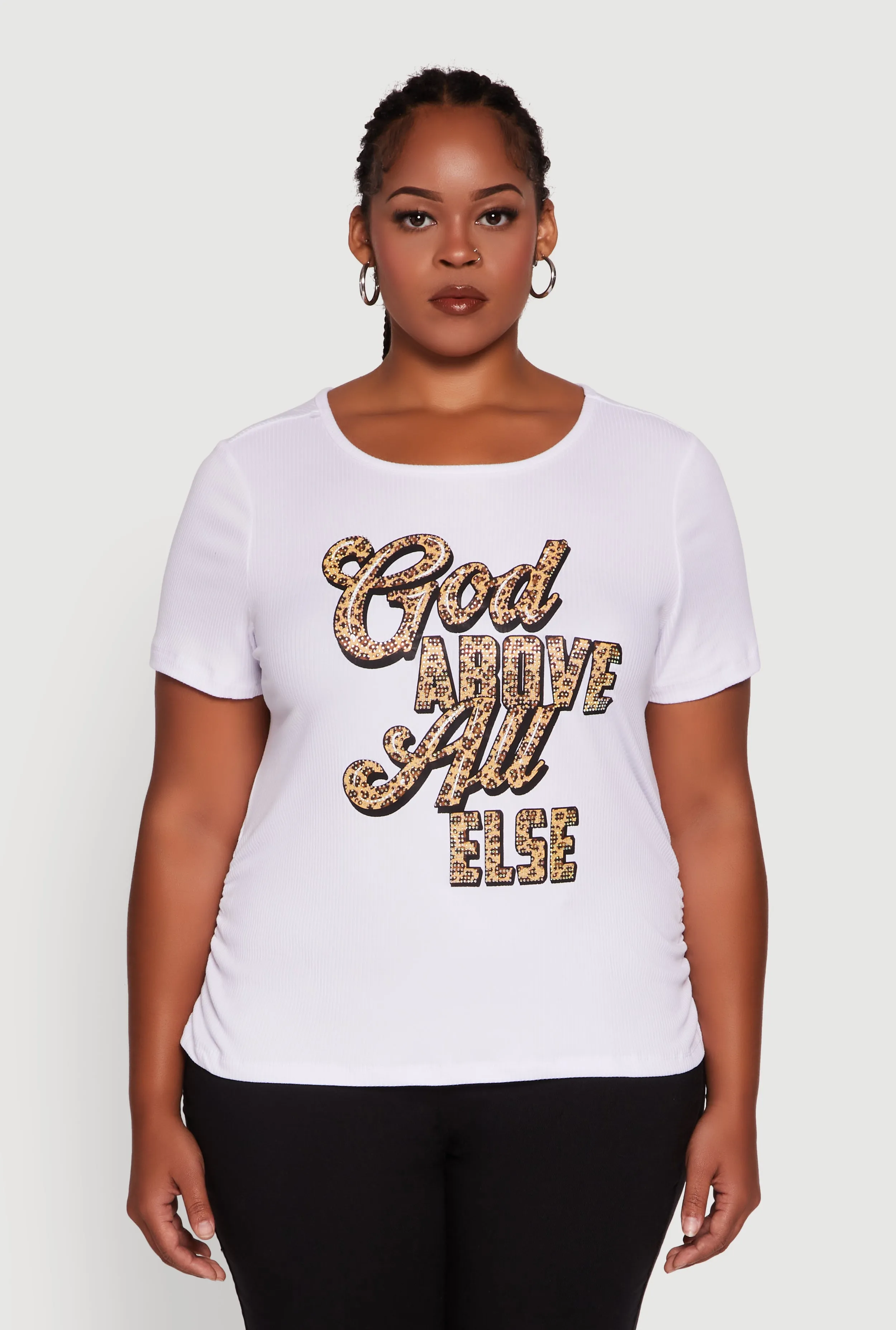 Plus Size Ribbed Knit God Above All Else Graphic Tee sold by Rainbow product image thumbnail 2