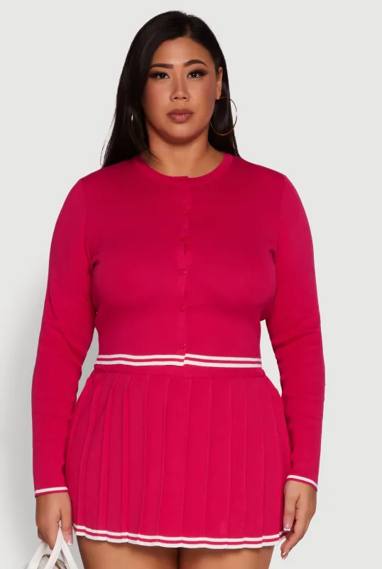 Plus Size Daisy Button Front Varsity Stripe Detail Cardigan sold by Rainbow