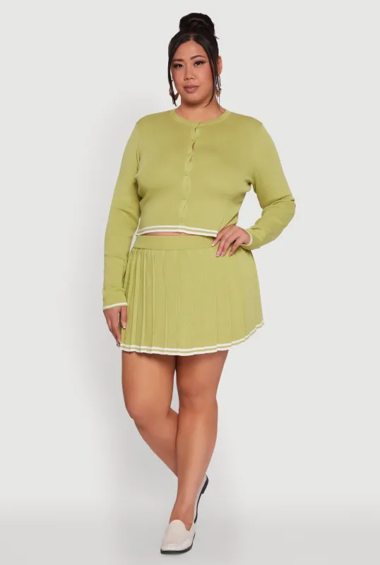 Plus Size Daisy Pleated Skirt with Varsity Stripe Detail sold by Rainbow