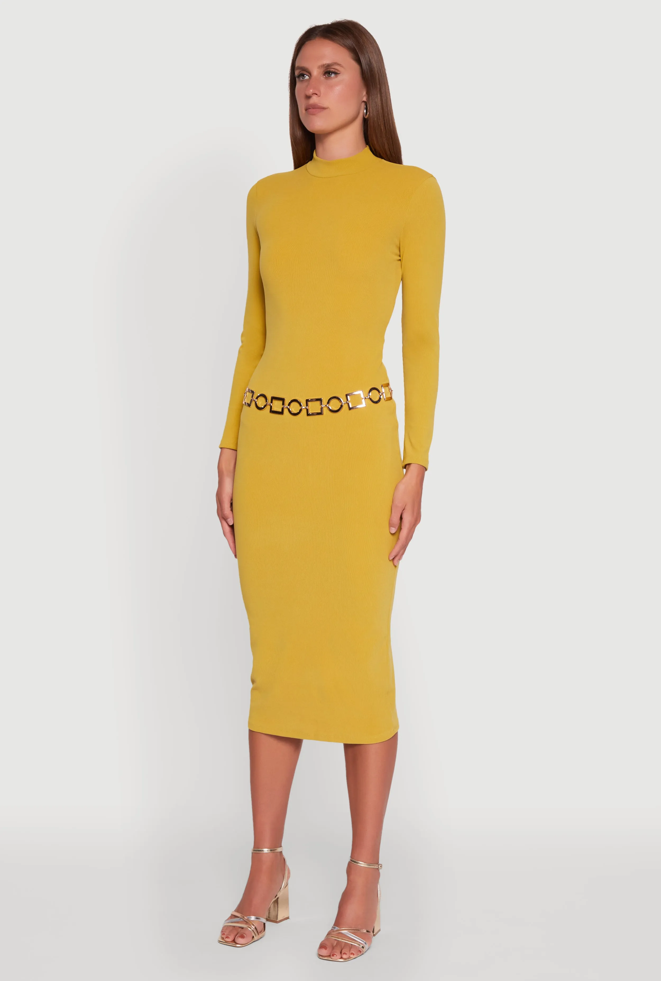 Long Sleeve Mock Neck Midi Dress sold by Rainbow product image thumbnail 3