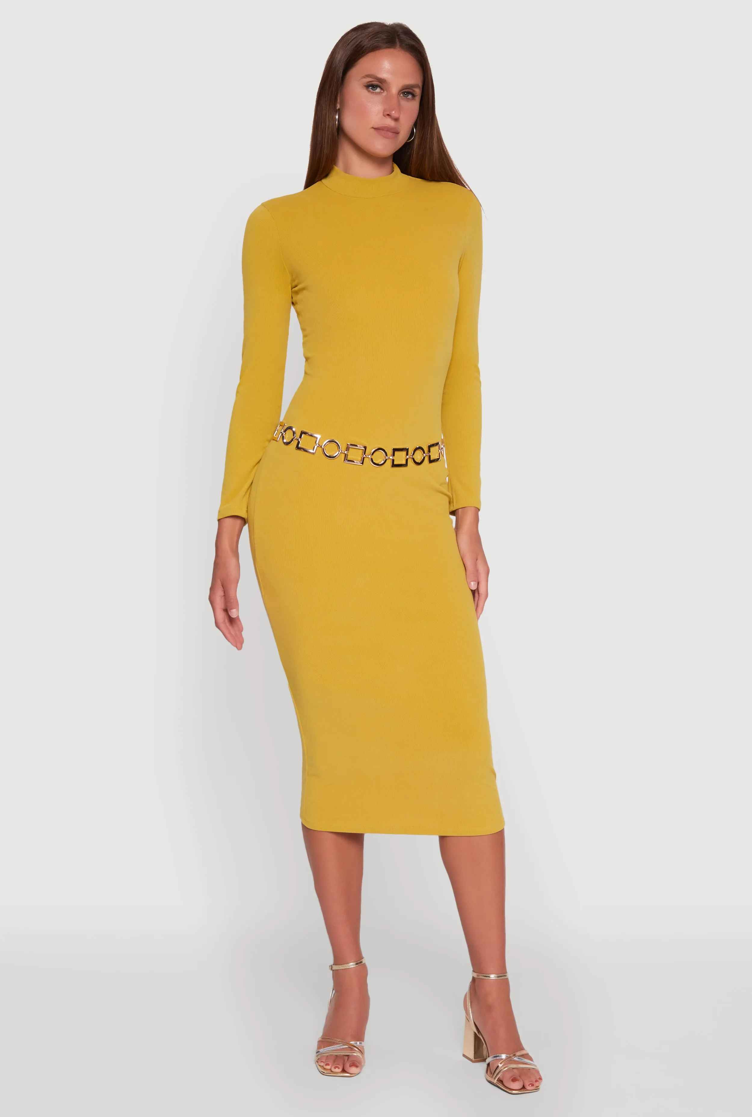 Long Sleeve Mock Neck Midi Dress sold by Rainbow