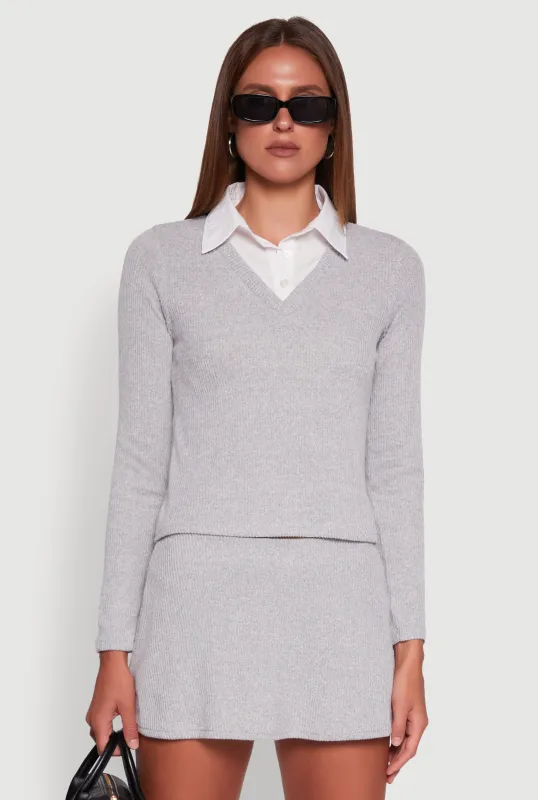 Shirt Collar Layered Look Sweater sold by Rainbow