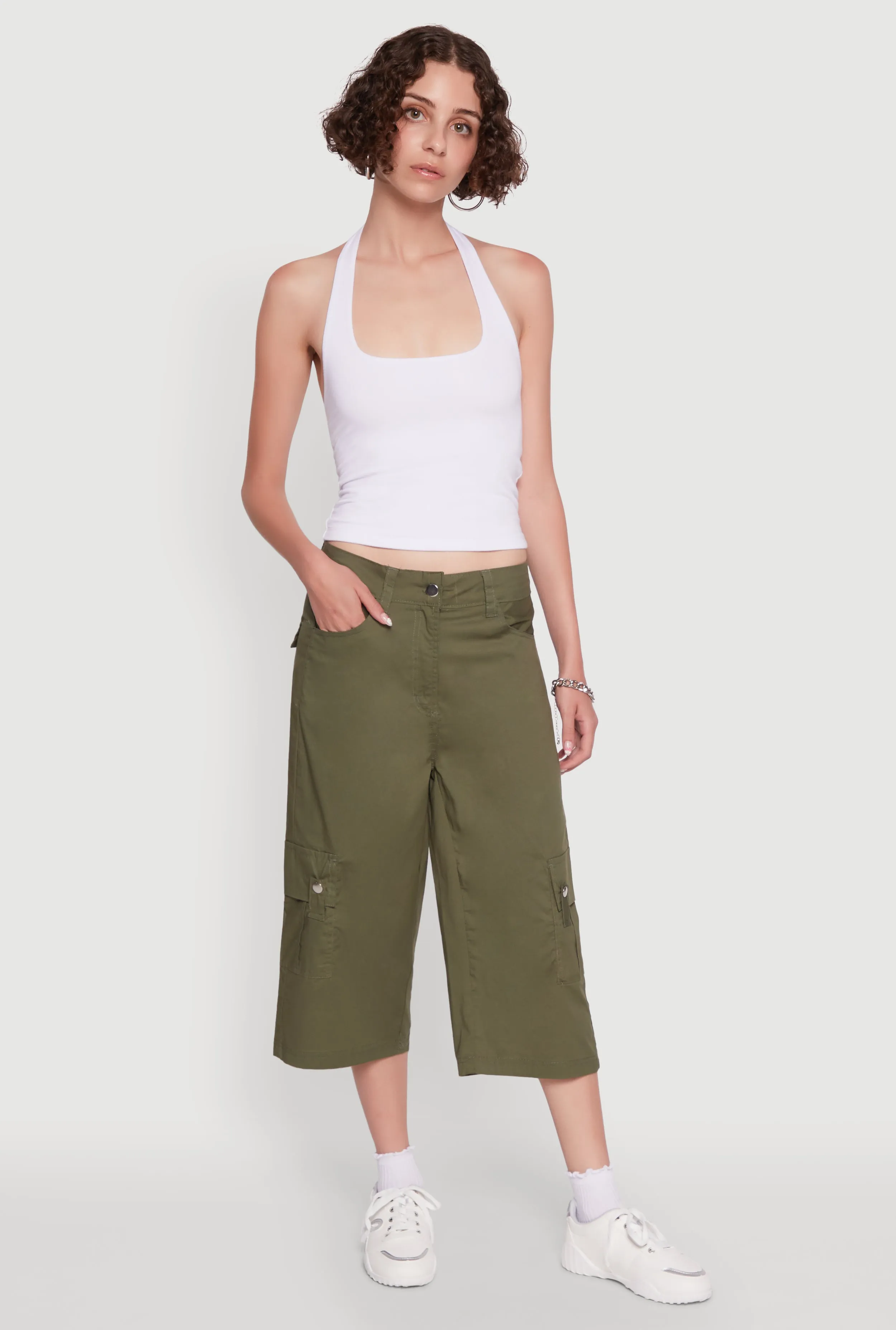 Wide Leg Cargo Pocket Capris Pants sold by Rainbow
