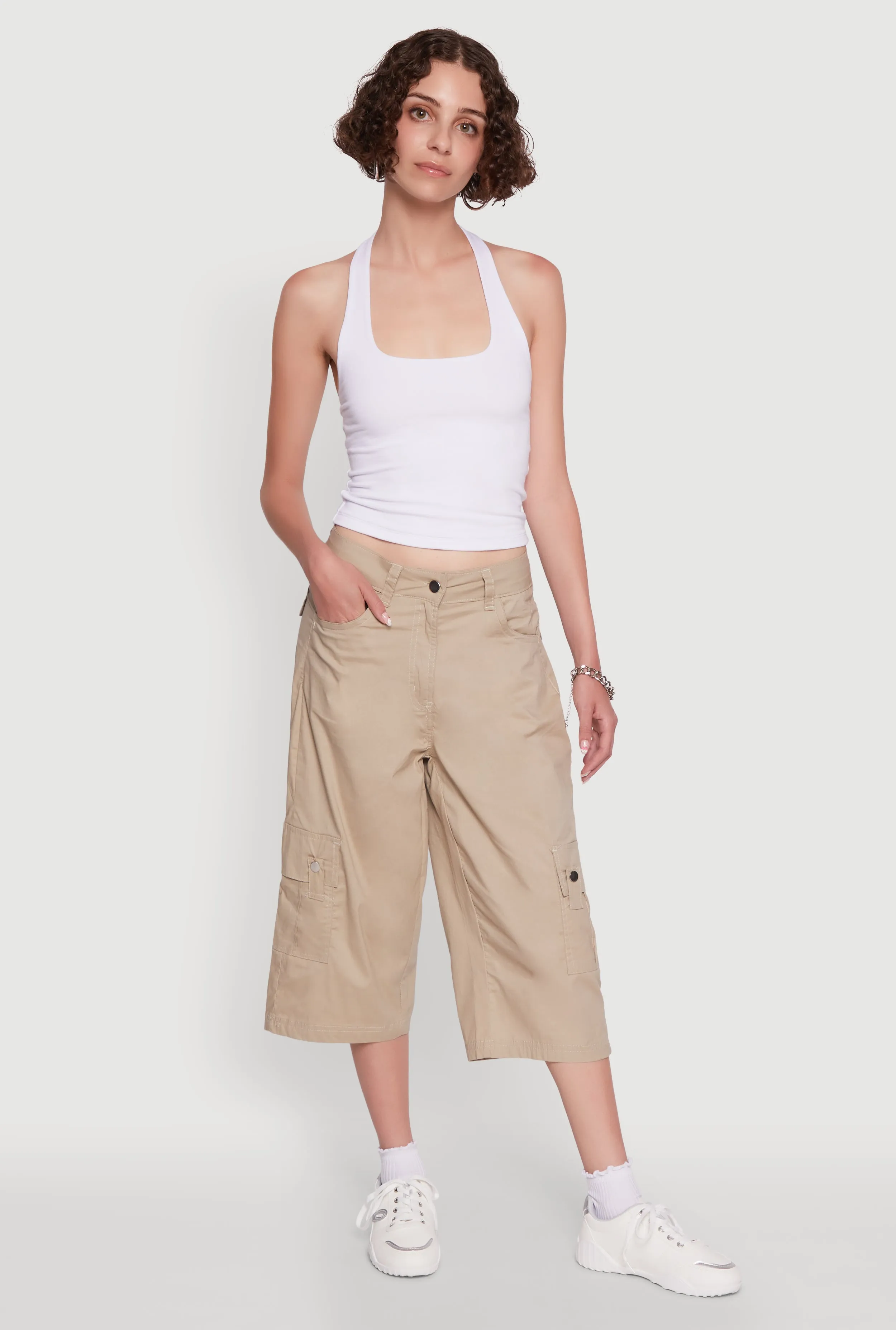 Wide Leg Cargo Pocket Capris Pants sold by Rainbow