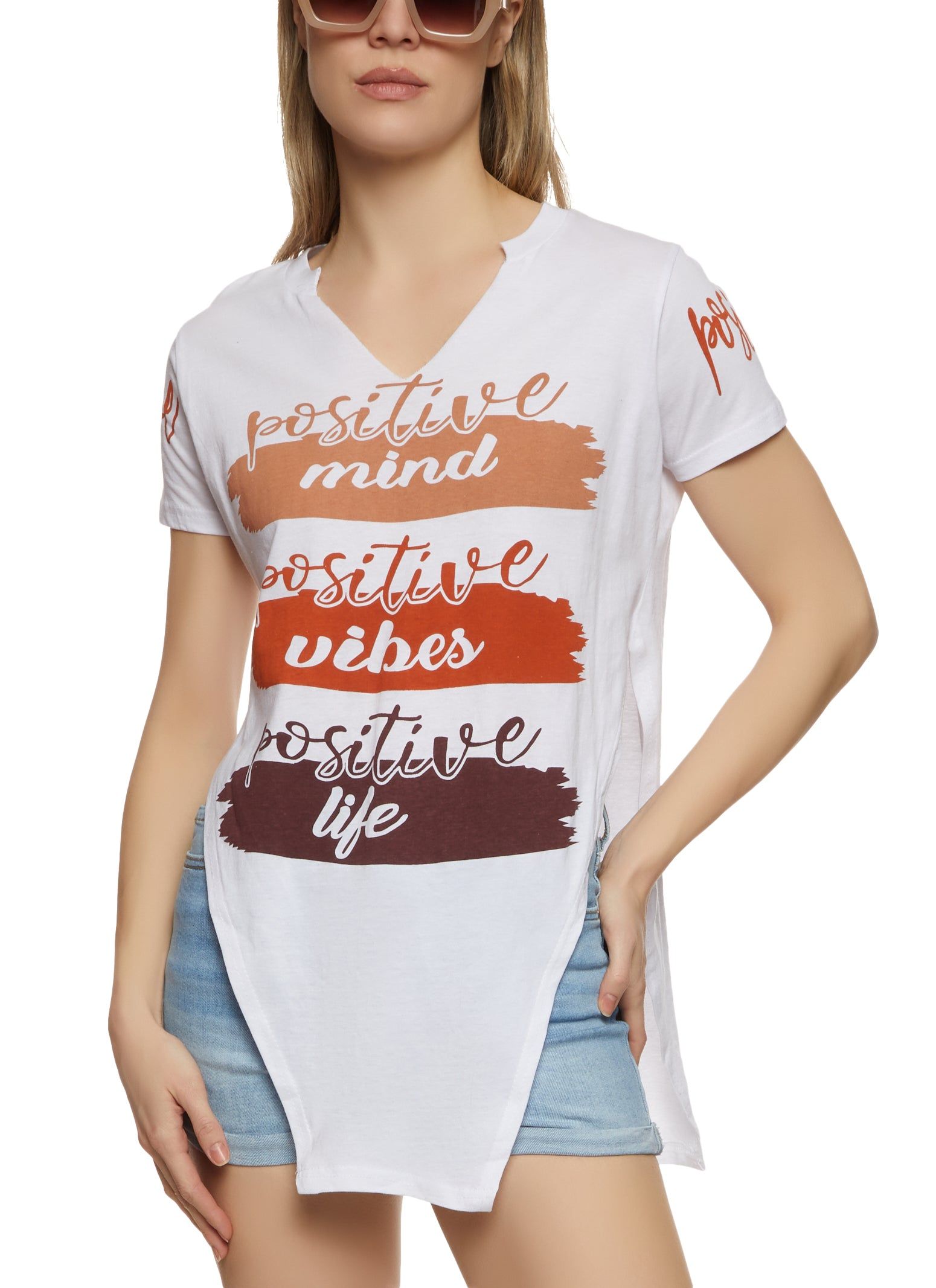 Positive Graphic Notch Neck Tunic Tee sold by Rainbow