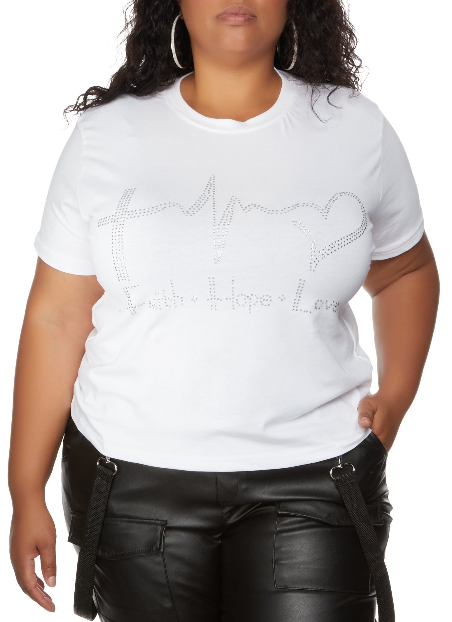 Plus Size Faith Hope Love Rhinestone Graphic Tee sold by Rainbow