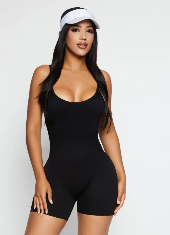 Seamless Ribbed Low Back Cami Romper sold by Rainbow