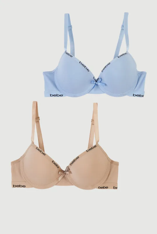 Girls Bebe Plunge Bras with Adjustable Straps 2 Pack sold by Rainbow