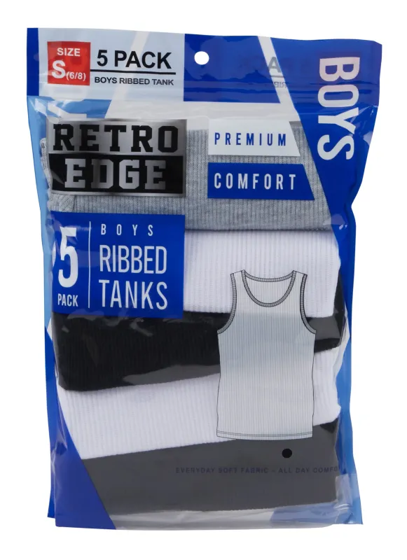 Boys 5 Pack Ribbed Assorted Knit Tank Tops sold by Rainbow
