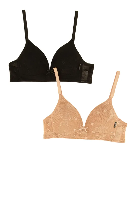 Girls Floral Lace Plunge Bras 2 Pack sold by Rainbow
