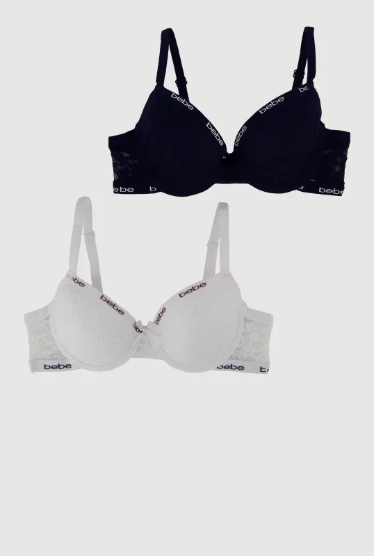 Girls Bebe Floral Lace Push Up Bras 2 Pack sold by Rainbow
