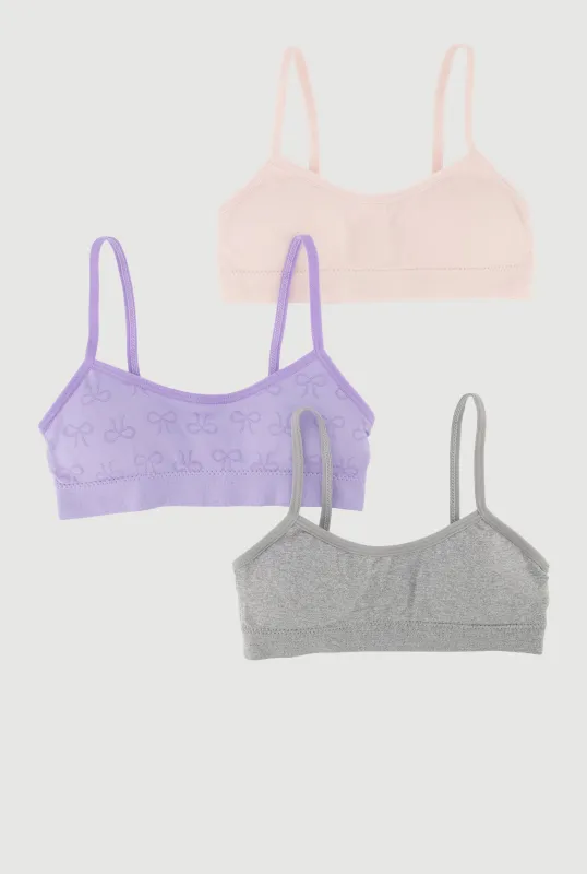 Girls Seamless Bow Print Bralettes 3 Pack sold by Rainbow