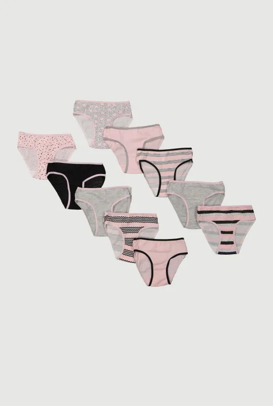 Little Girls Striped Polka Dot Print Panties 10 Pack sold by Rainbow