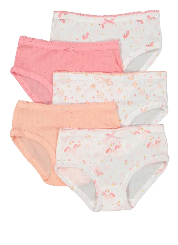 Girls Pointelle Unicorn Print Panties 5 Pack sold by Rainbow