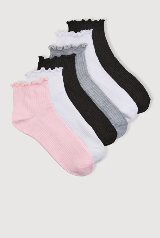 Girls Assorted Lettuce Edge Ankle Socks 6 Pack sold by Rainbow