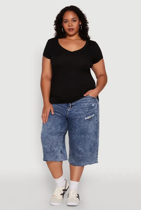 Plus Size Basic V Neck T Shirt sold by Rainbow