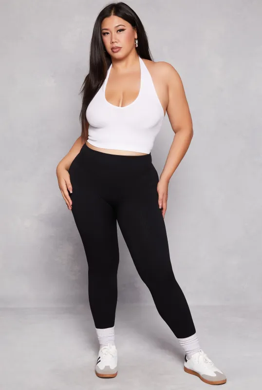 Plus Size Seamless Ribbed High Waist Leggings sold by Rainbow