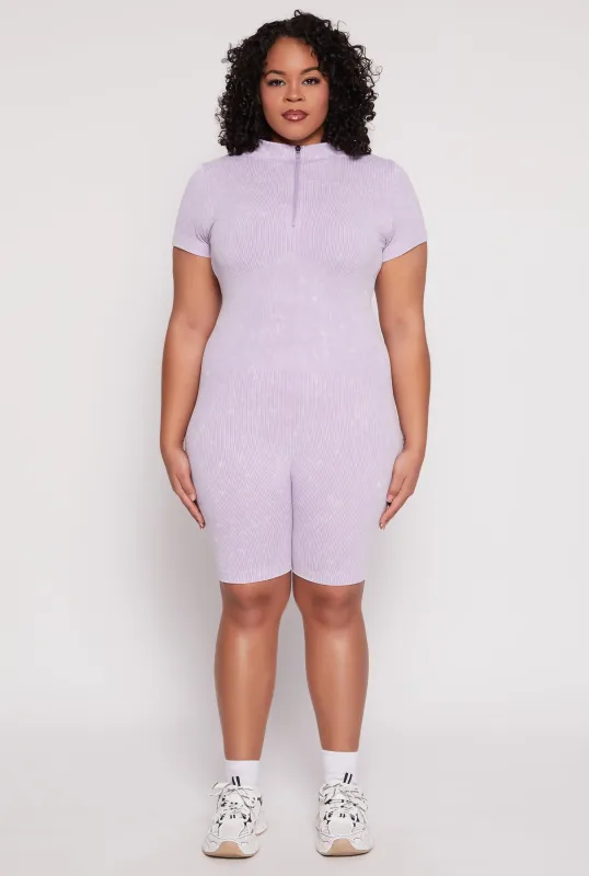 Plus Size Acid Wash Biker Romper sold by Rainbow