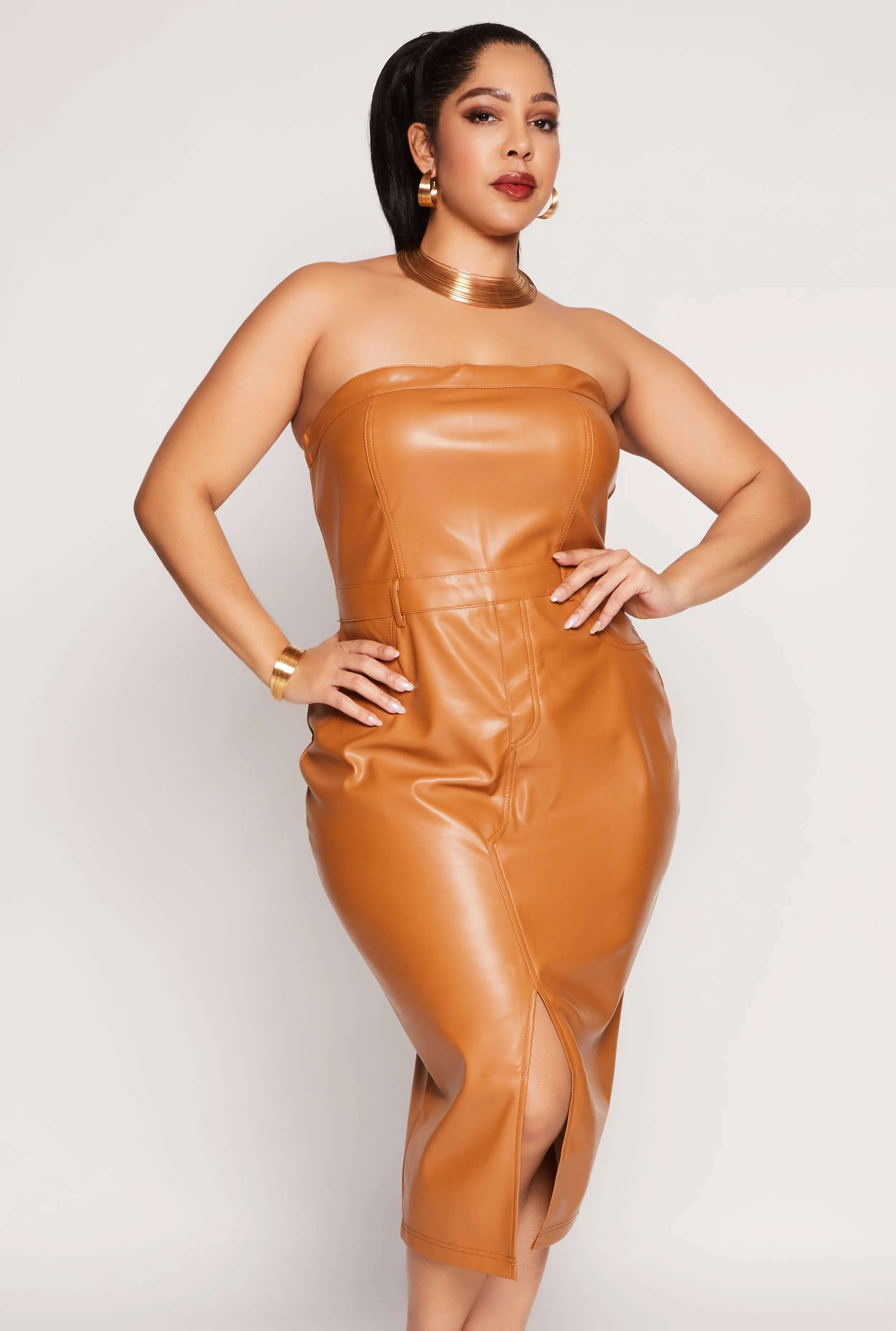 Plus Size Faux Leather Strapless Midi Dress sold by Rainbow product image thumbnail 2